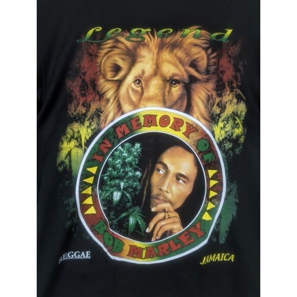 Vintage Thunder Bob‎ Marley In Memory All Over Print T Shirt 1990s Black Large - Picture 2 of 7